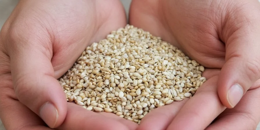 Toasting white seeds in a pan