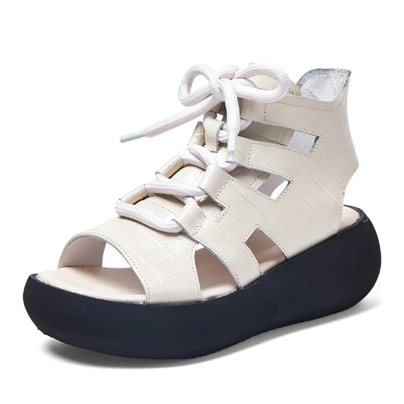 

Summer Lady Casual Leather Open Toe Platform Sandals, White/black/brown