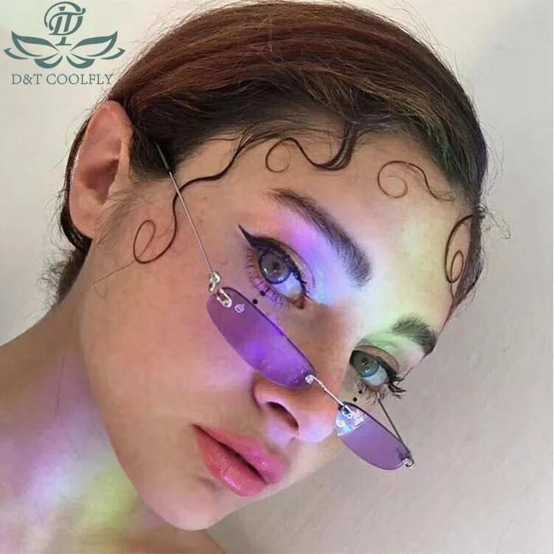 

Luxury Vintage Retro Element Flat Oval Custom Logo Sun Glasses Women Girl Rimless Wholesale Sunglasses Ladies