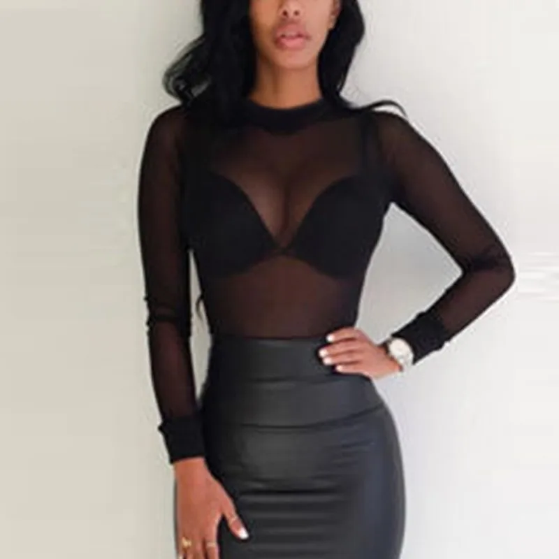 

Ladies Spring Sexy Transparent Long Sleeve See-Through Shirt Sheer Top Mesh Shirt Blouses, 5colors
