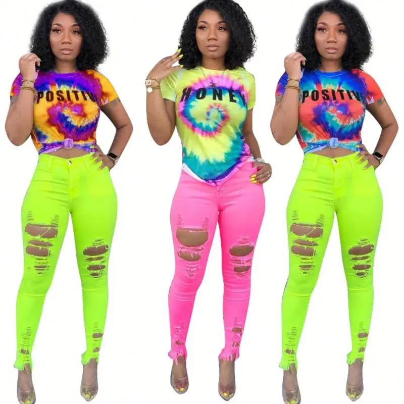 

2020 hot sell H2555 ladies fashion causal tie dye printed t shirts