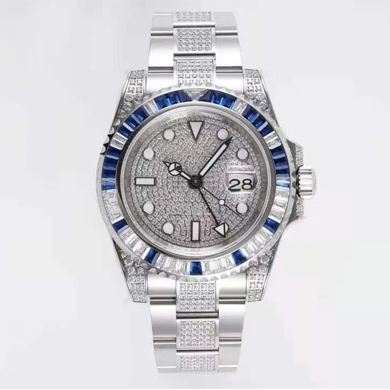 

High quality 904L stainless steel ice diamond luxury watches 3135 automatic super best sell dive watch for man