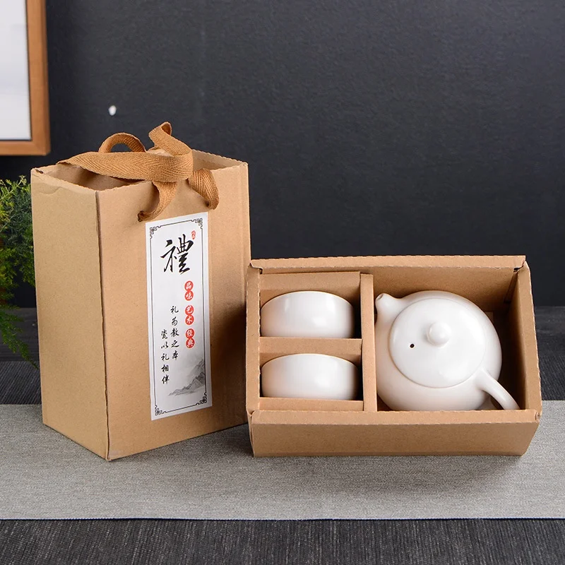 

Portable Ceramic Travel Kung Fu Teapot Tea Cup Gift Set With Environmental Protection Box, White/ black / green