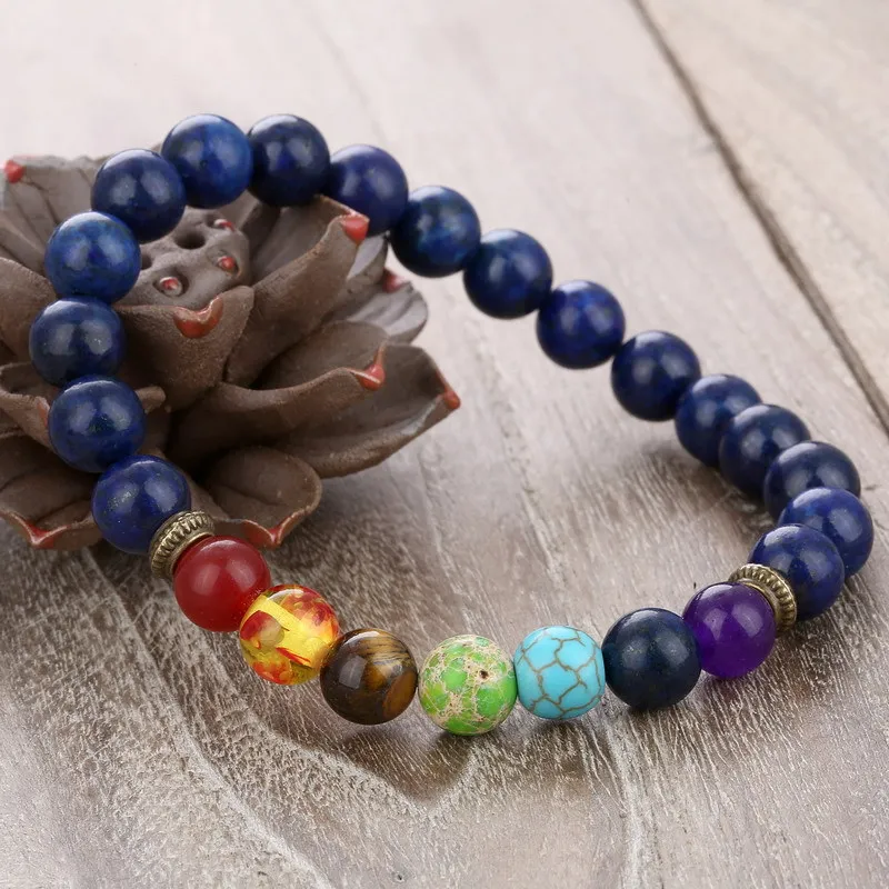 

2021 Sailing Jewelry Natural Stone Beads Elastic Bracelet Meditation Relax Anxiety Bracelet for Womens Mens 7 Chakras Healing Bra