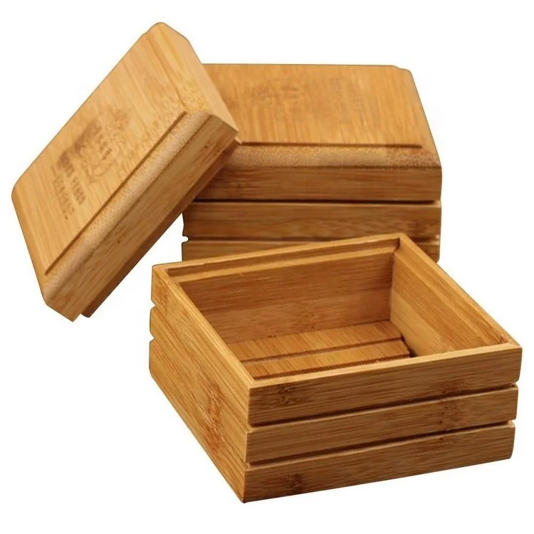 

China Supplier Custom Logo Natural Bamboo Soap Dish Box With Case Lid & Drain Holder