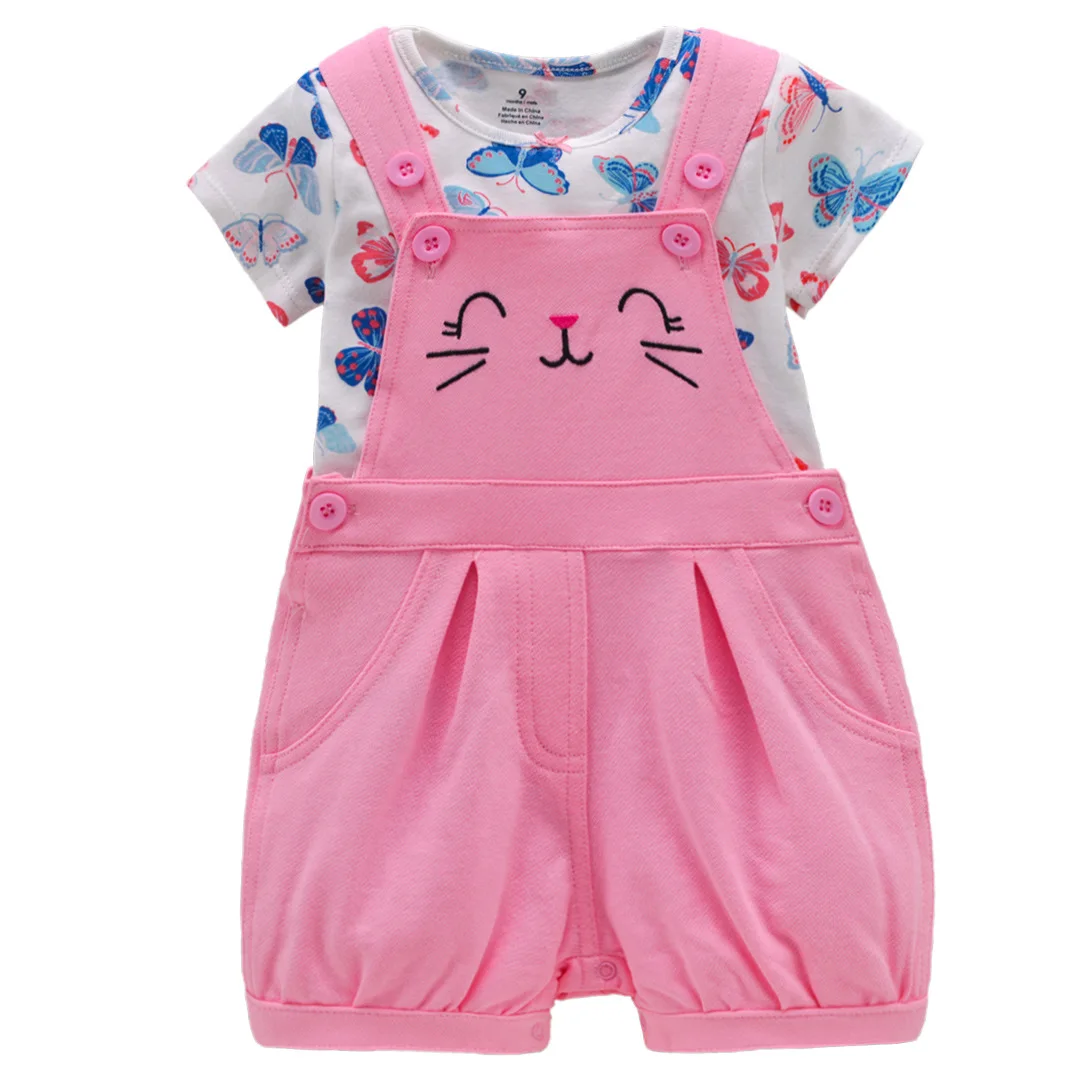 

Cotton Cute Pink Kitten Baby Overalls Toddlers Suspenders Reborn Baby Suit