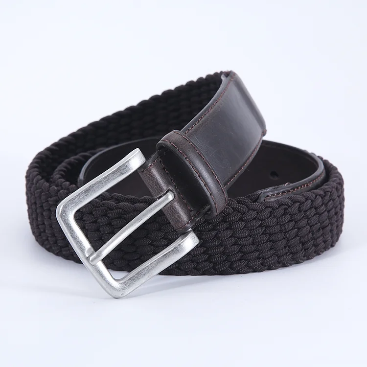 

Men's elastic braided genuine leather belts men casual jean belt for men