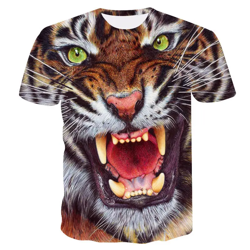 

QY Short-sleeved funny design casual shirt tee men's Halloween t-shirt men's t-shirt 3D printed animal tiger t-shirt, Shown