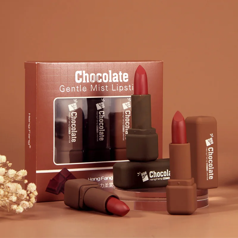 

Natural Ingredients Rich Gentle Chocolate Matte 3 colors Gift-box Lipstick matte lipstick set