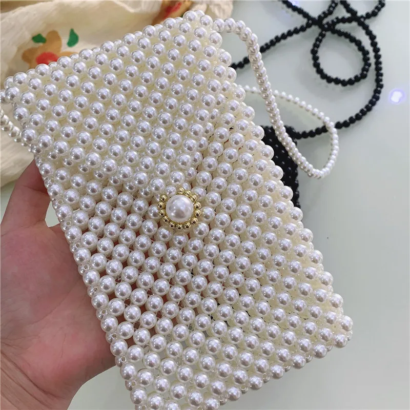 

Korea Fashion Small Square Bag Pearl Portable Chain Ladies Handbag Shoulder Pearl Bag, As picture