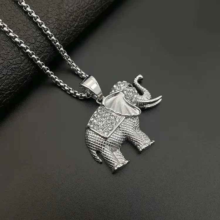 

HOT! big Elephant Pattern Brass Gold silver Plated Stainless Steel diamond Necklace