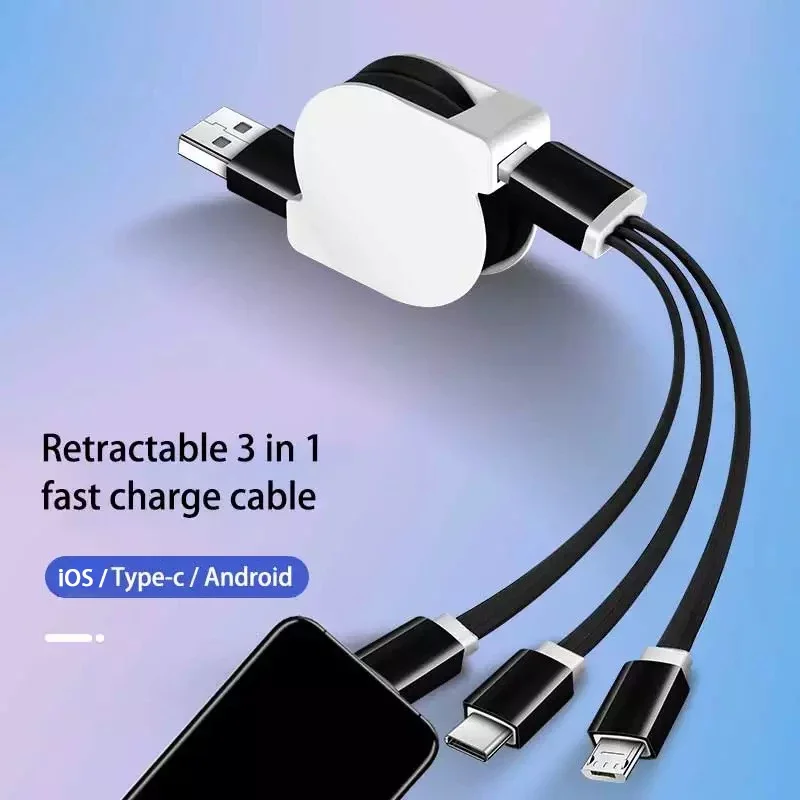 

USB Cable Fast Charging 3 in 1 Phone Charger Micro USB Type C Cable Mobile Phone Wire Cord For iPhone 12 pro max Xiaomi redmi, Black red blue gray