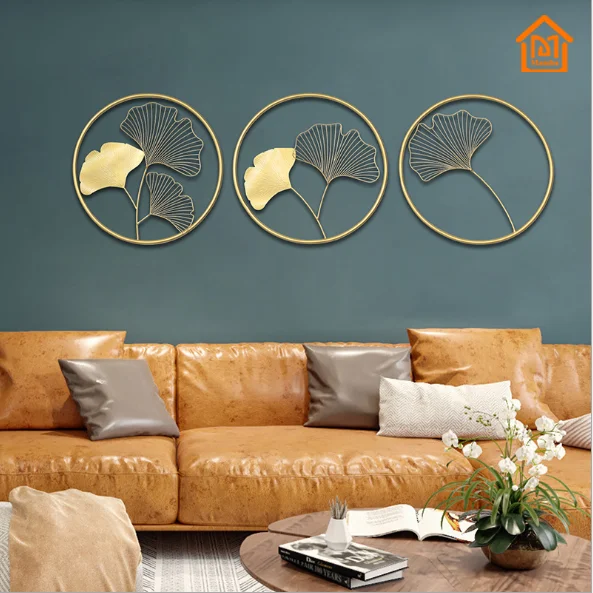 

Wrought iron ginkgo biloba wall ornaments sitting room porch sofa background wall decoration, Gold