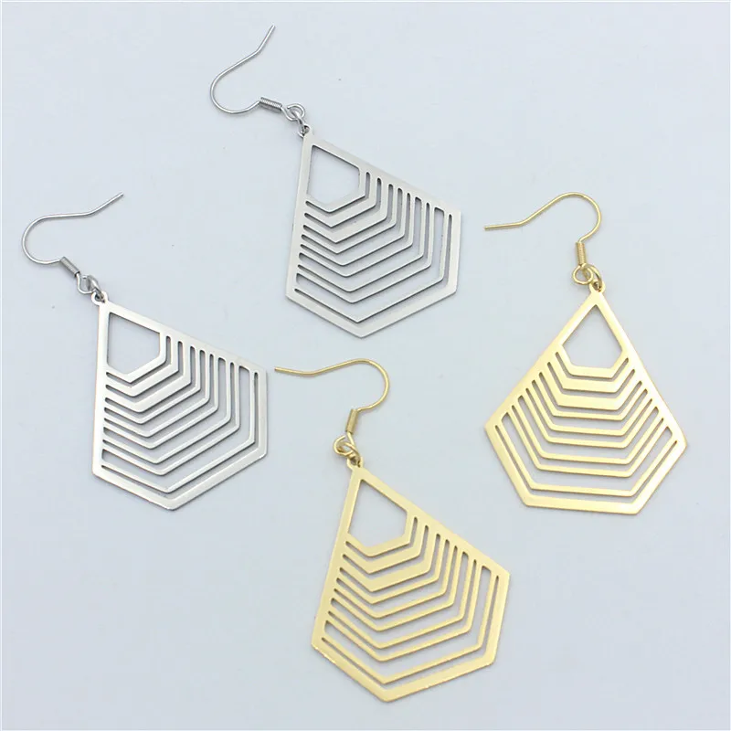 

Hot selling titanium steel diamond shaped line earrings stainless steel findings gold plated earrings fish hook earrings