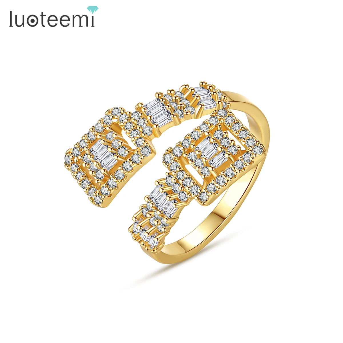 

LUOTEEMI Wholesale Adjustable New Jewelry Sizer Iced Out Bling Designed Lady Copper Diamond Woman Ring