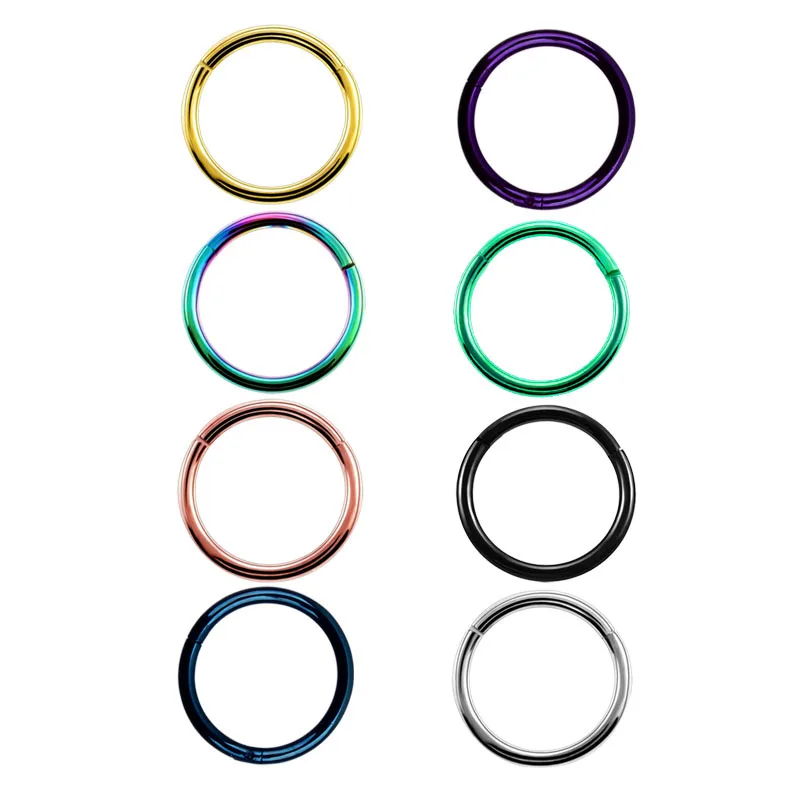 

YW Fashion Nose Rings Stud Steel Seamless Hinged Nose Hoop Ring Septum Clicker Ear Cartilage Tragus Helix Piercing Jewelry