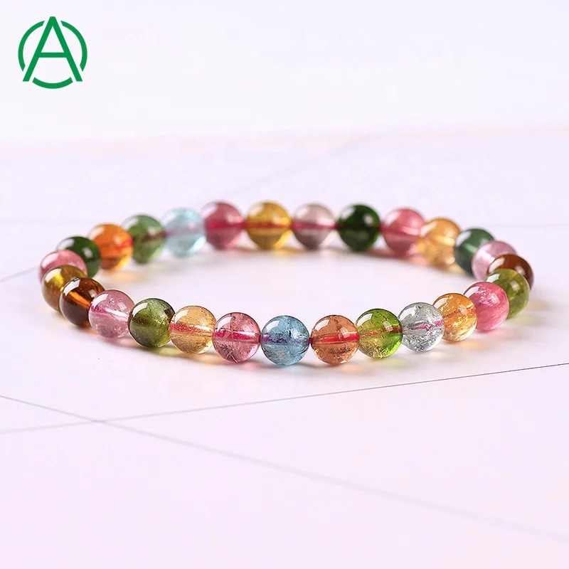 

ArthurGem Natural AAAAA Grade Tourmaline Bracelet Healing Crystal 6mm Tourmaline Gemstone Beaded Bracelets for Women, Natural color