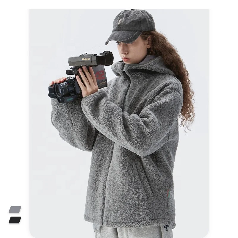 

2021 Autumn / Winter Unisex Loose Solid Color Double-Sided Furry Coat Casual Couple Hooded Coat