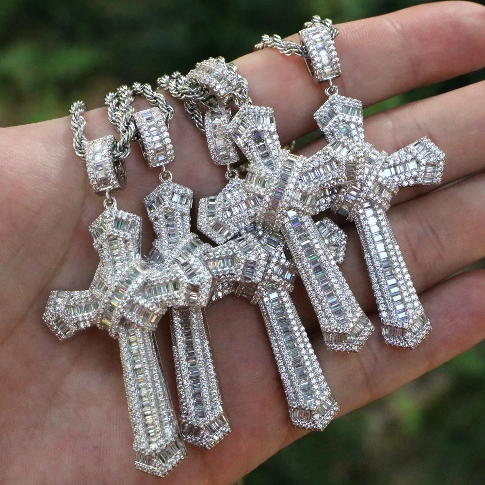 

New Design Iced Out Baguette Cross Jesus Pendant Charm Necklace