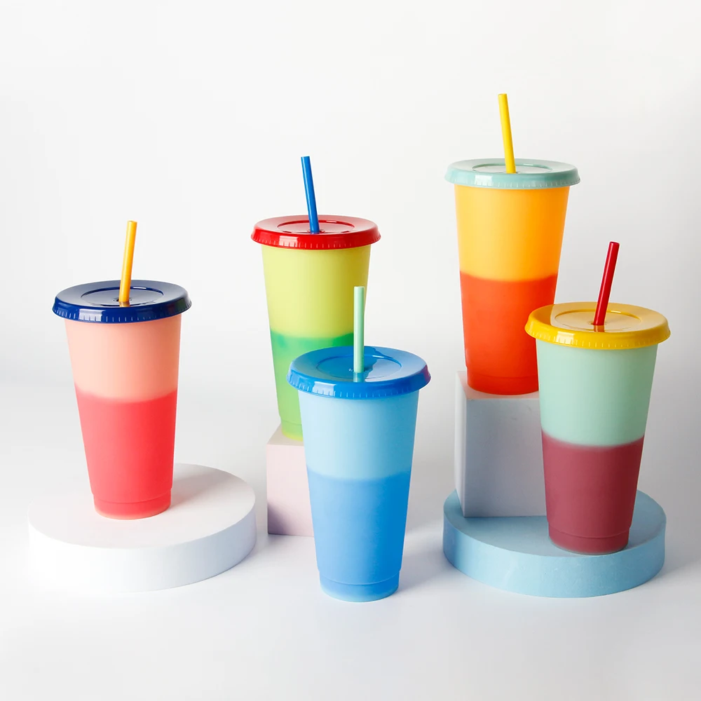 

Customized Logo ECO-Friendly PP Temperature Gradient 24oz 700ml Plastic Color Changing Cup With Lid And Straw, Customized color acceptable