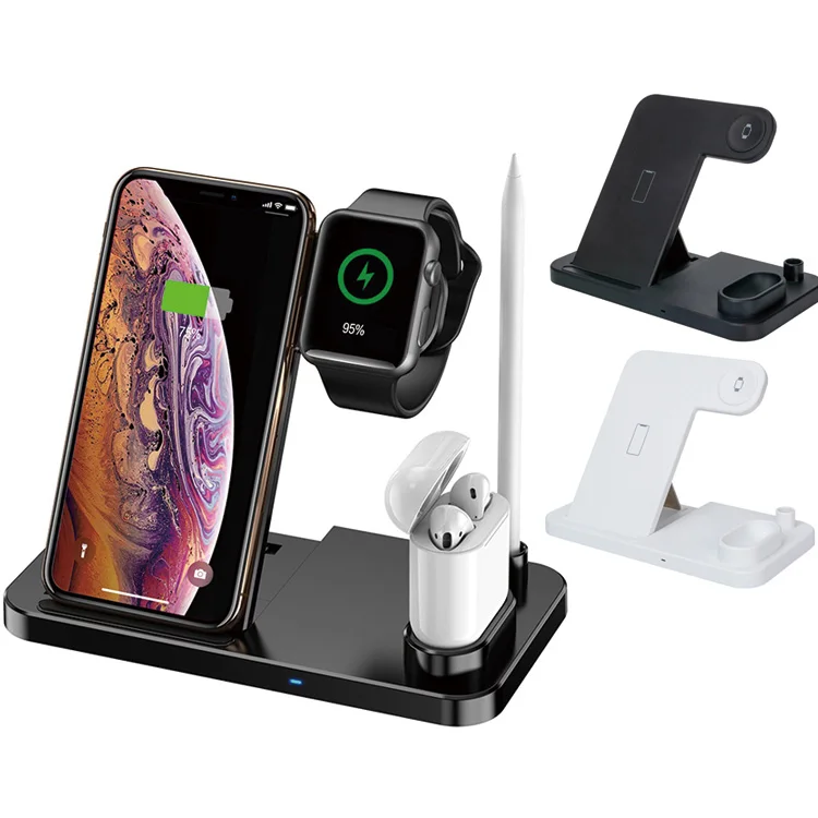 

10W/7.5W/5W 4 in 1 Mobile Phone Headset Watch Wireless Charger, White, black