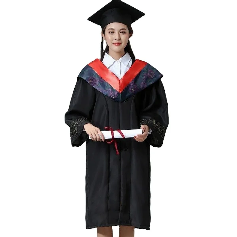 

Graduation Gown Robe University Student College Uniform High School Team Garment Academic Clothing Unisex Bachelor Robes+Hat Set, As the pictures