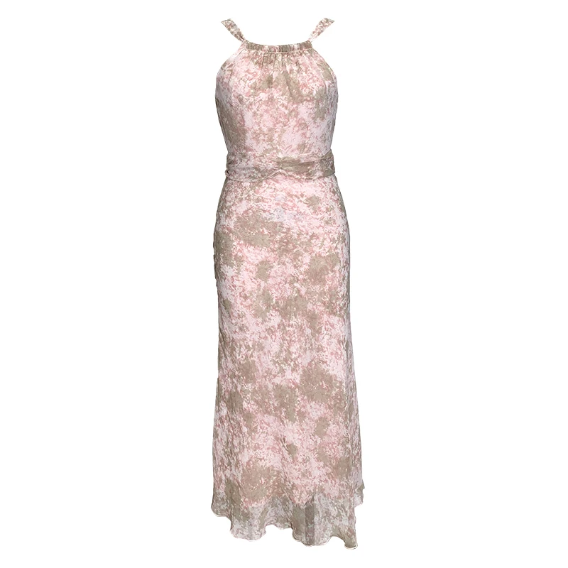 

4967 Fashion Suspender Chiffon Dress Elegant Casual Dresses Floral Print Long Dress, Shown