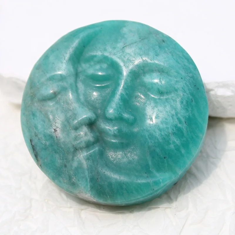 

Wholesale Hand Carved Natural Amazonite Sun And Moon Face Crystal Crafts For Decoration