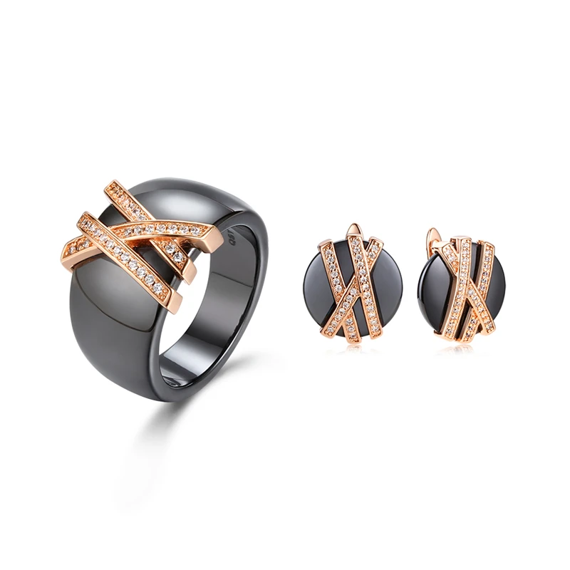 

2021 Jewelry Black White Jewelry Set For Women, Earrings Rings Wedding Jewelry Set Ceramic