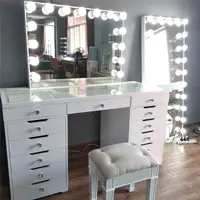 

Docarelife Hot Selling Wooden Cosmetic Beauty Hollywood Style Vanity Led Makeup Mirror with Dressing Table Set