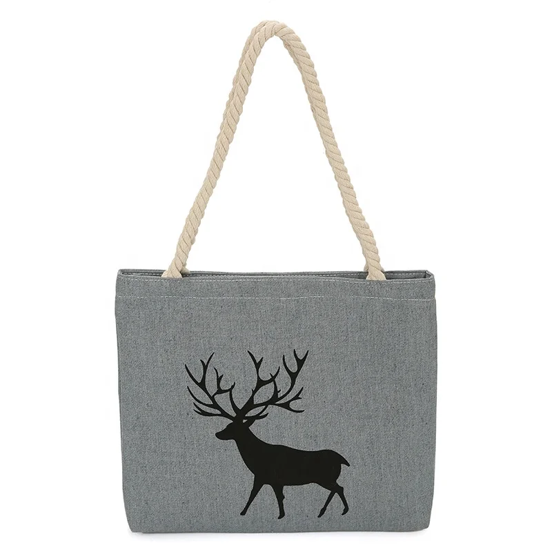 

Portable canvas hemp rope handbag shoulder shopping bag shopping for women girls with personal printing