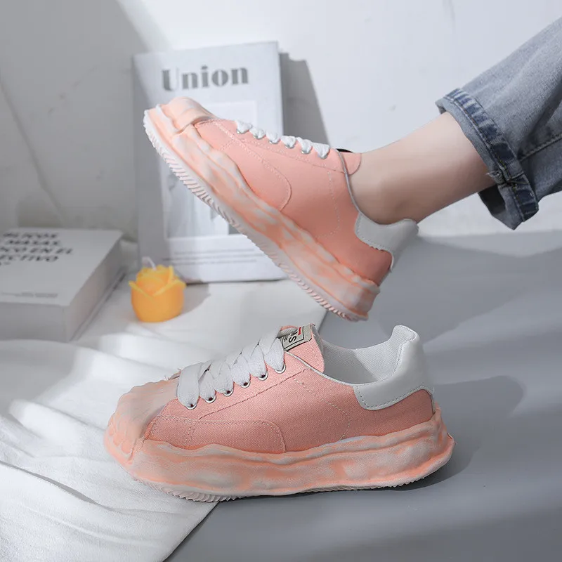 

Female Women PU Canvas Summer Retro Shoes Thick-soled Sports Flat Sneakers Shoes, As the picture display