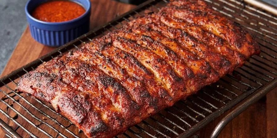 Outdoor barbecue setup with ribs on the grill