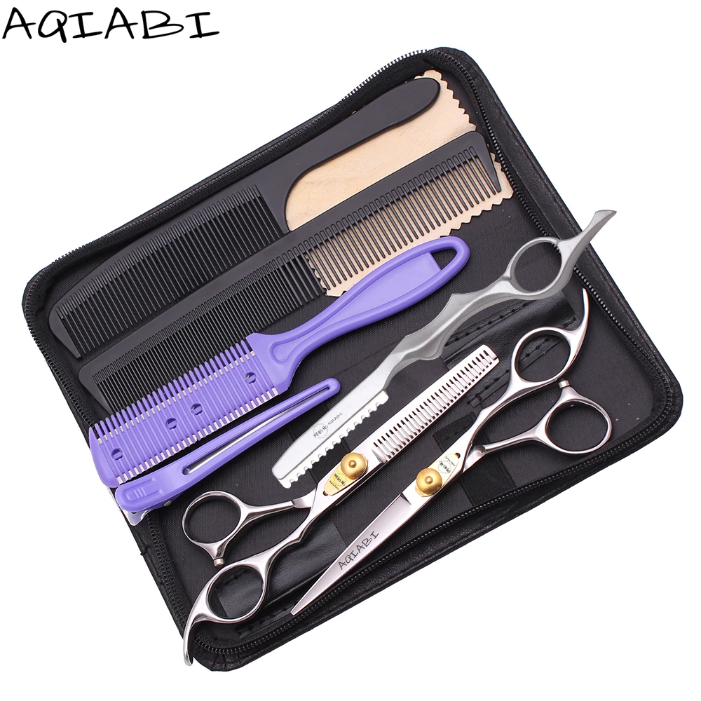 

Hair Cutting Scissors Set 6" AQIABI Japanese Steel Barber Hairdressing Thinning Scissors Haircut Scissors Professional A1025, Shiny