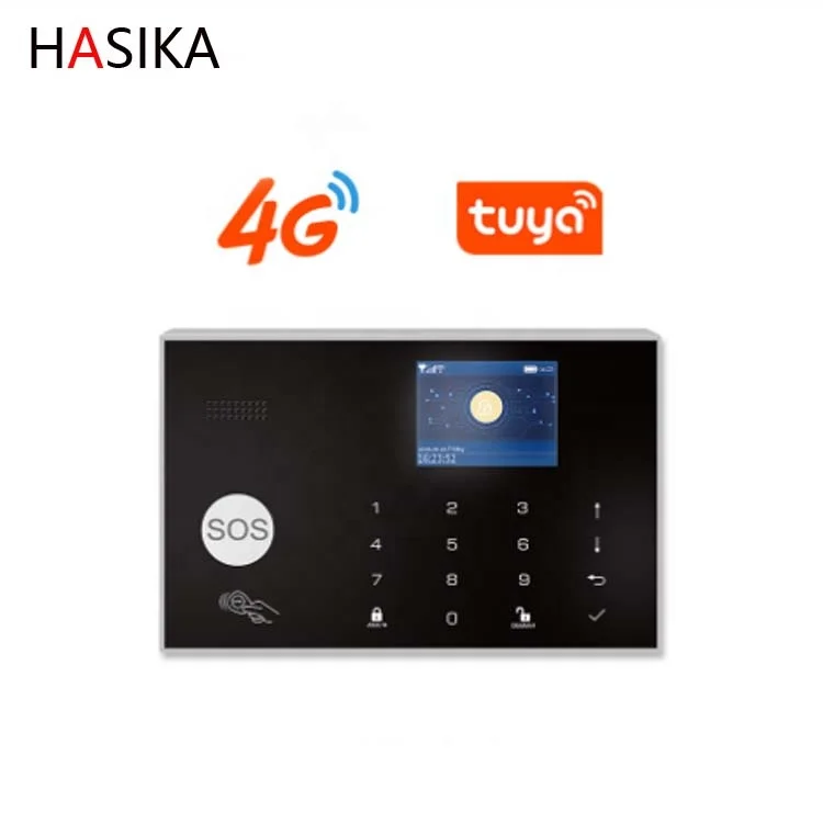 

2.4in TFT 4G WiFi Smart House Burglar System tuya app gsm burglar alarm kit, Black