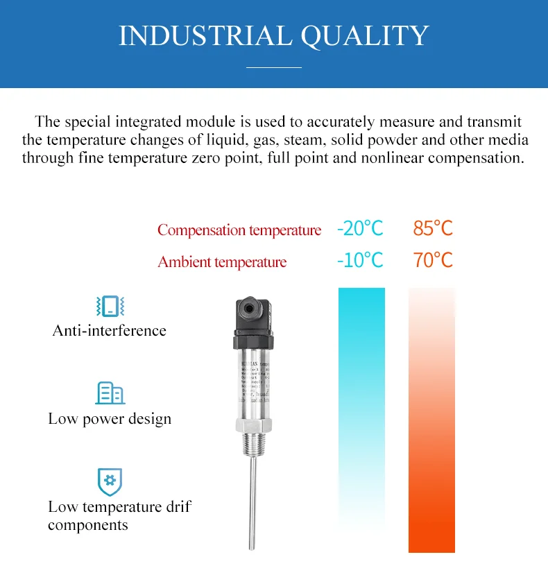 Temperature Indicating 420ma Pt100 Temperature Sensor For Heavy Oil