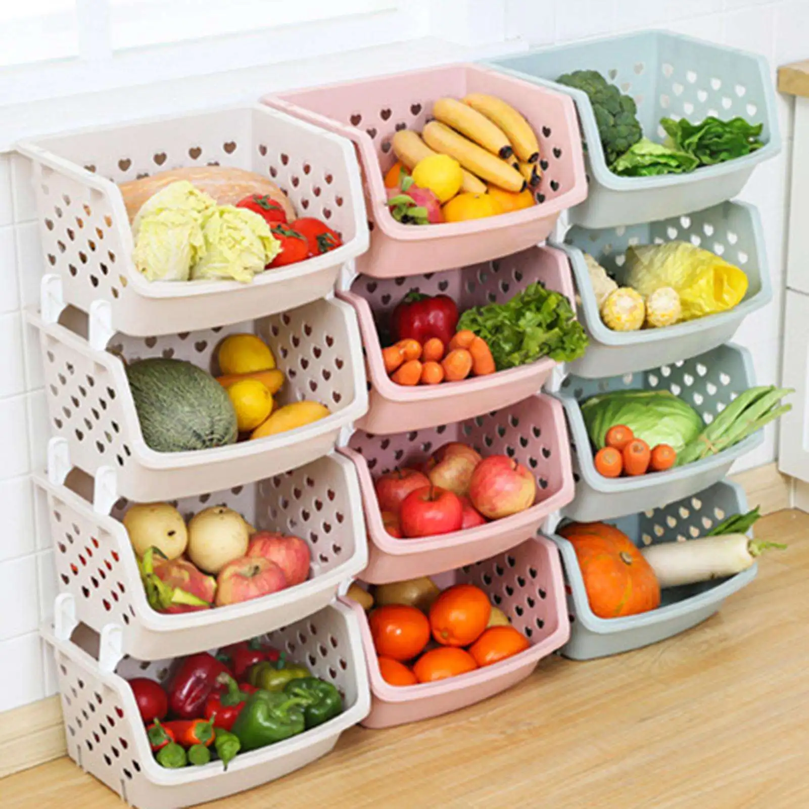 

Creative Durable Stackable Hollow Storage Basket Hollow Fruit Vegetable Organizer Basket Storage Home Kitchen Tool