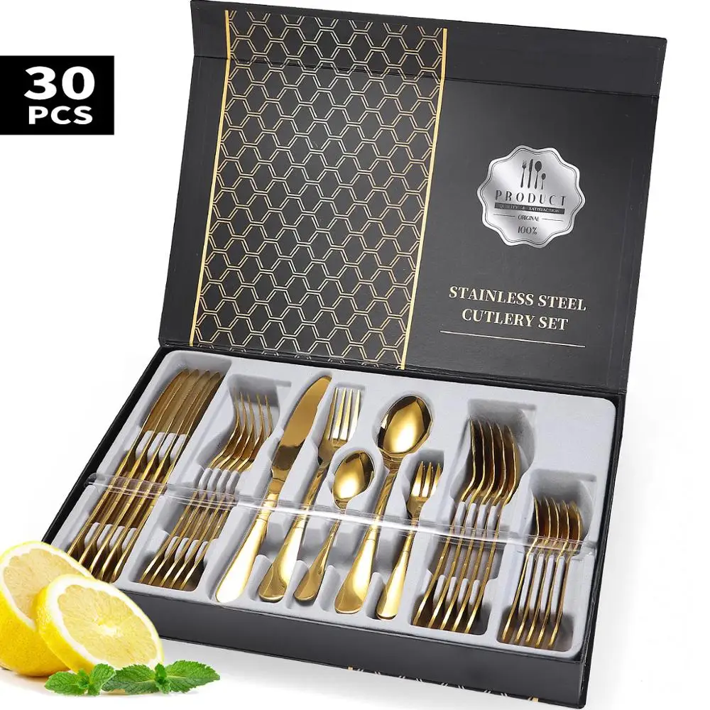 

High Quality Knife Spoon Fork Set 24/30/36 pcs Stainless Steel Cutlery Set with Gift Box, Silver,gold,rainbow,rosegold,black