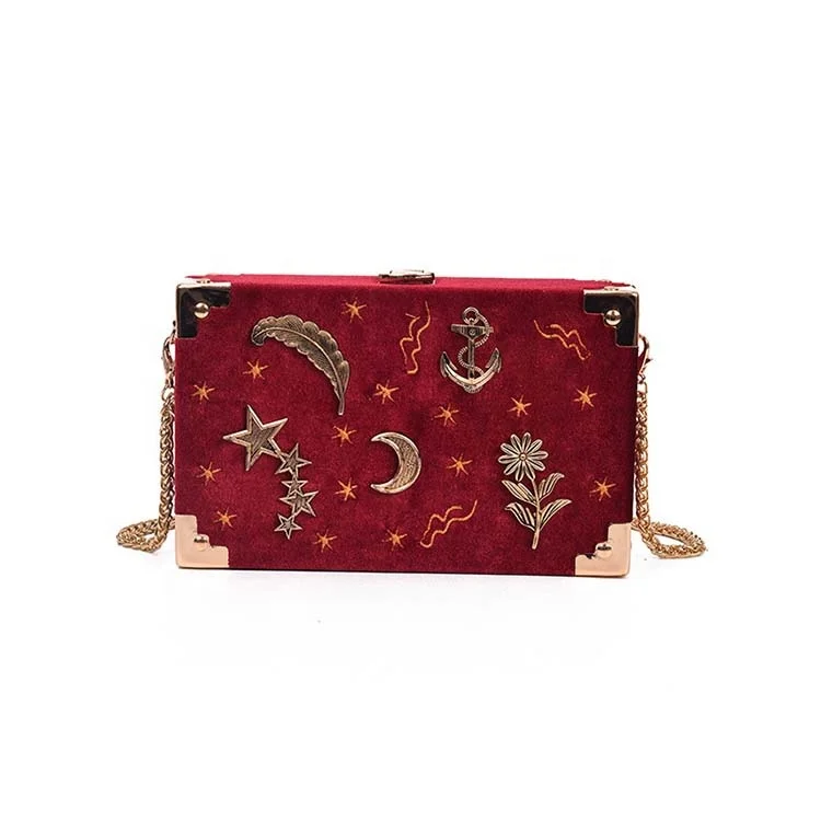 

ins hot sale velvet small square handbag mini size embroidery cross body chain bag, 4 colors