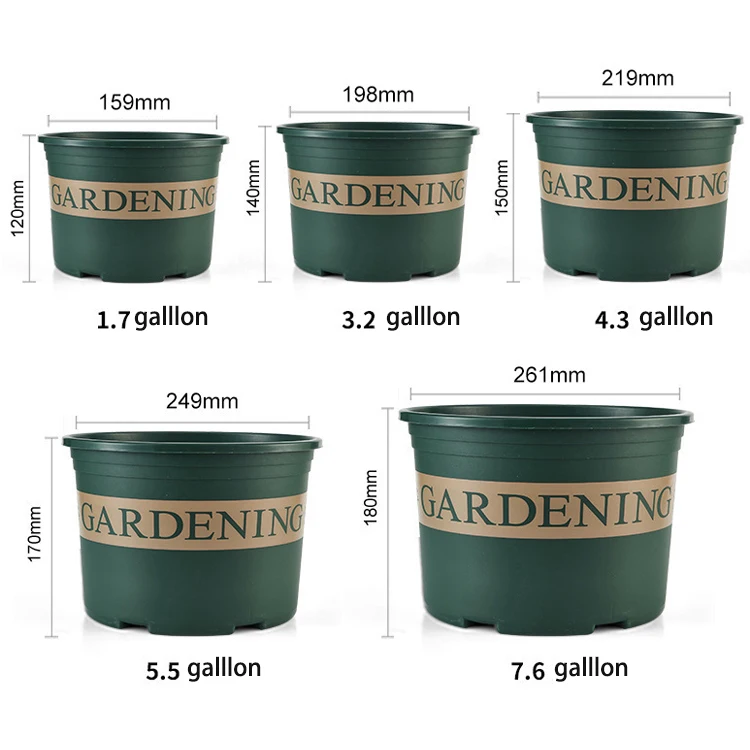 

Agricultural Greenhouse Black Green Printing Gallon Pot Thickened Plastic Flower Pot Squat Low and Wide Gallon Pot, All colors