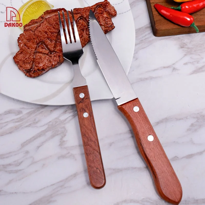 

Stainless steel 2pcs steak knives set rose wood handle steak knife and fork with knife gift box