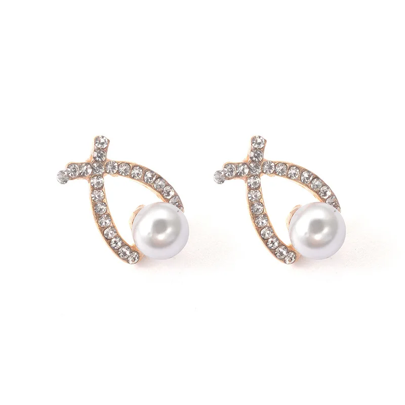 

JuHu New Style Women Pearl Earrings Crystal Cute Girl Geometric Earrings