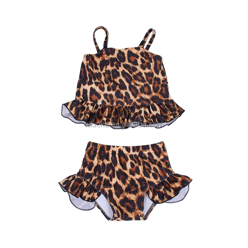 

Hot Sale Little Girl Leopard Print Bathing Suit Wholesale Kids Swimsuit Set