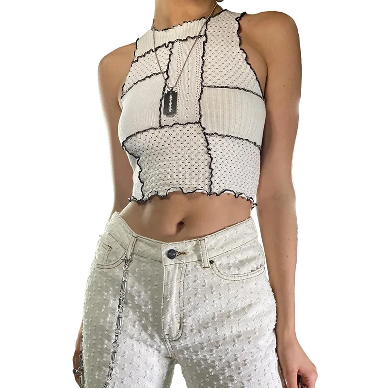 

2021 new arrivals summer collection round neck contrast color women fashion sexy crop top