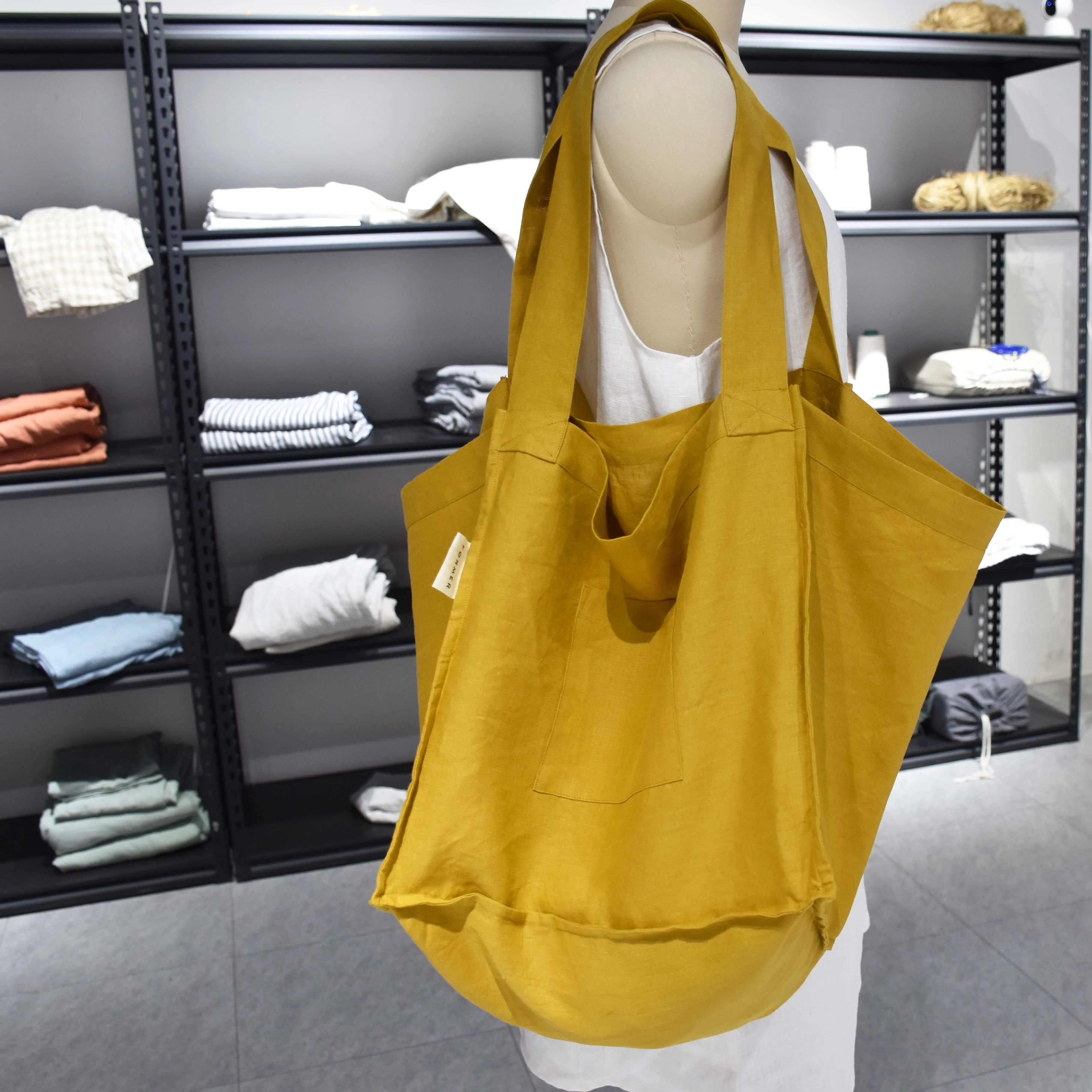 

Customised linen shopping tote bag eco-friendly logo printed