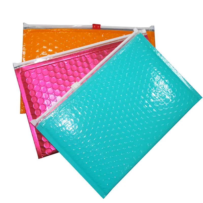 Custom Small Ziplock Bubble Bag Padded Cosmetic Shiny Pouch/printed Zip Lock Plastic Bags For