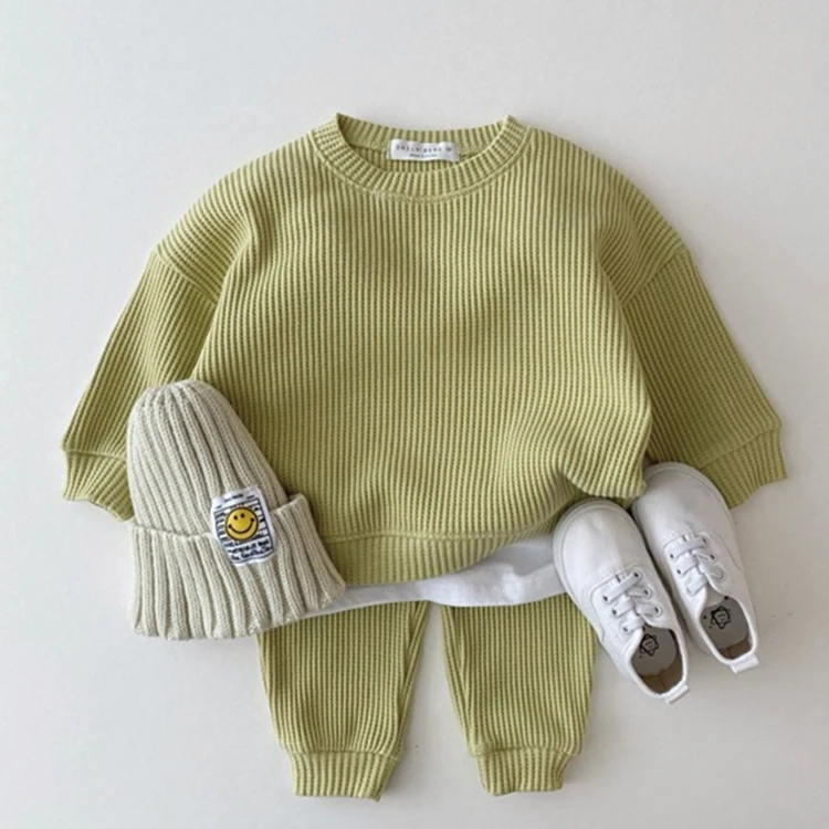 

fall winter 2-pieces cotton pullover pink grey green 0-6M baby hoodie suits clothing organic knitted baby clothes
