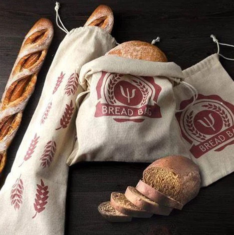 

100% Natural Flax Linen Bread Bags for Homemade Artisan Bread Reusable Food Storage, Customized color