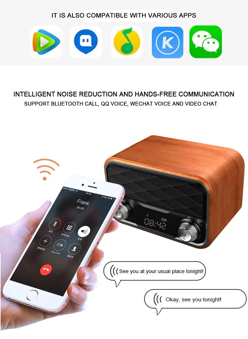 Hand-free TF Card Tabletop Alarm Clock Wireless Bluetooth Speaker With FM Radio - ANKUX.COM