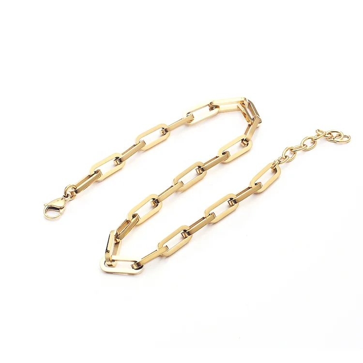 

Fashion Jewelry In Bulk Gold Clavicle Link Chain Geometric Hollow Rectangle Chain Necklace Women